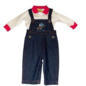 NWT Vintage Y2K Boys Thomas The Train Overalls Denim And‎ Shirt Embroidered 12m